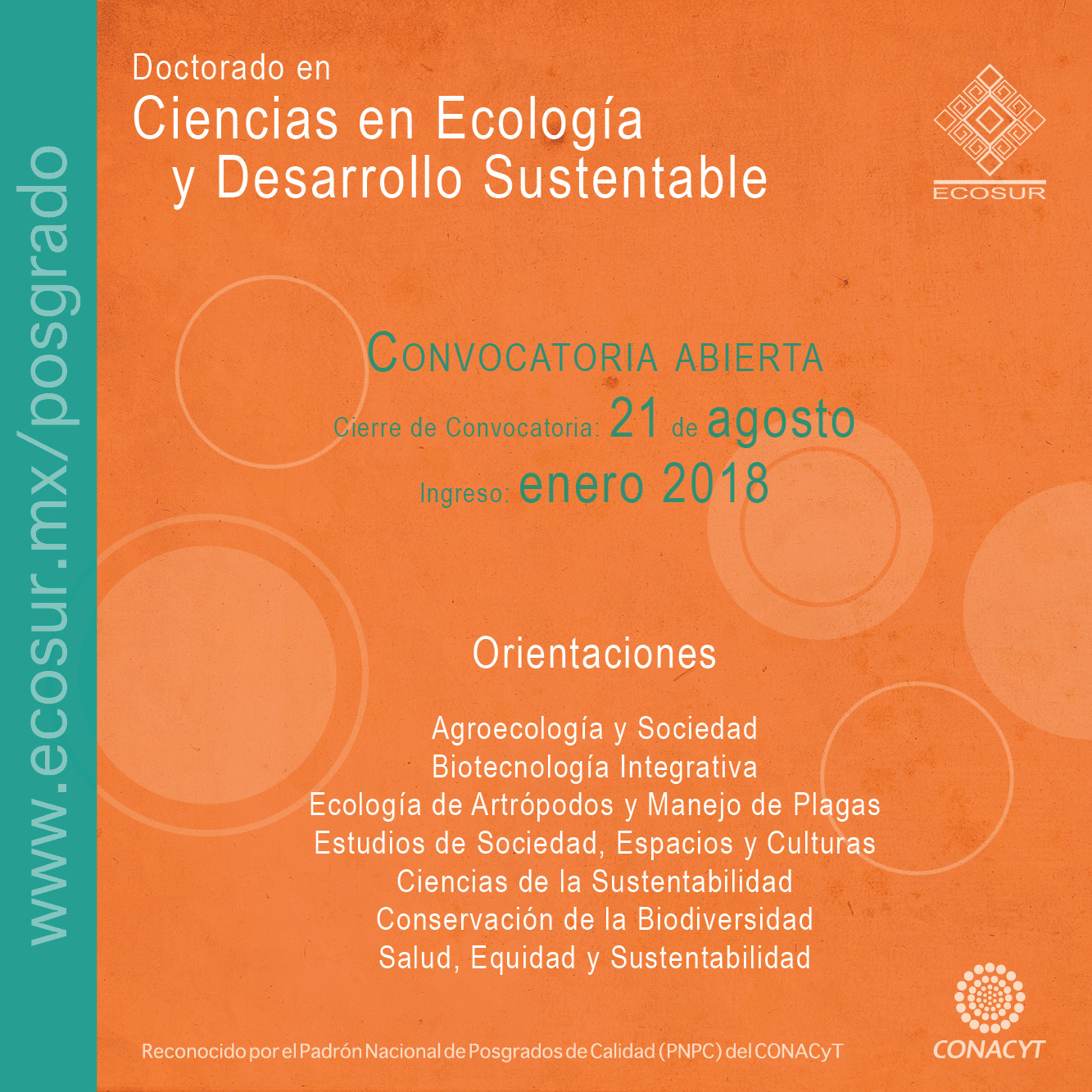 Convocatoria 2018 Doctorado en Ciencias en Ecología y Desarrollo Sustentable