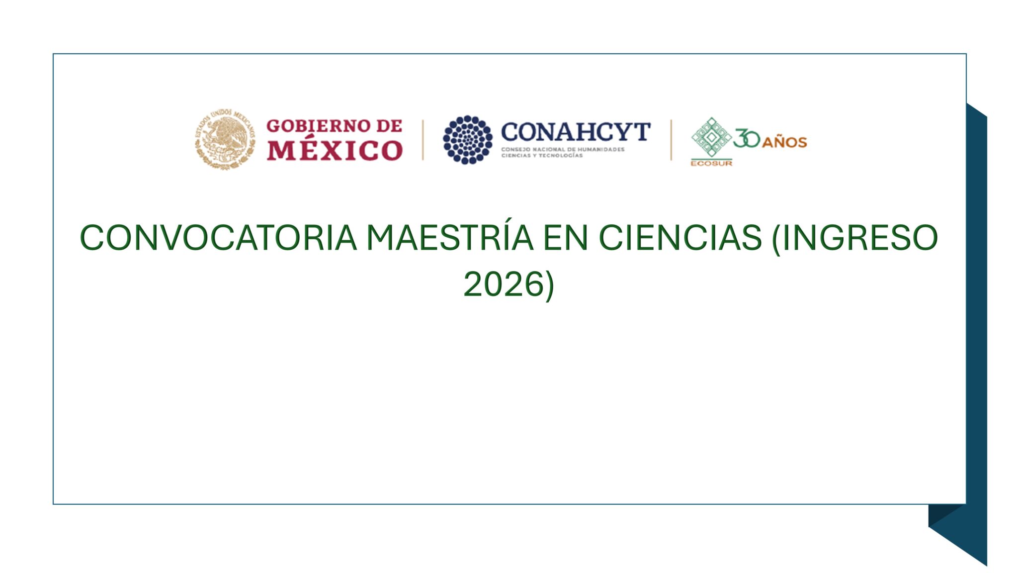 CONVOCATORIA PARA INGRESAR A LA MAESTRÍA EN CIENCIAS EN RECURSOS NATURALES Y DESARROLLO RURAL 2026