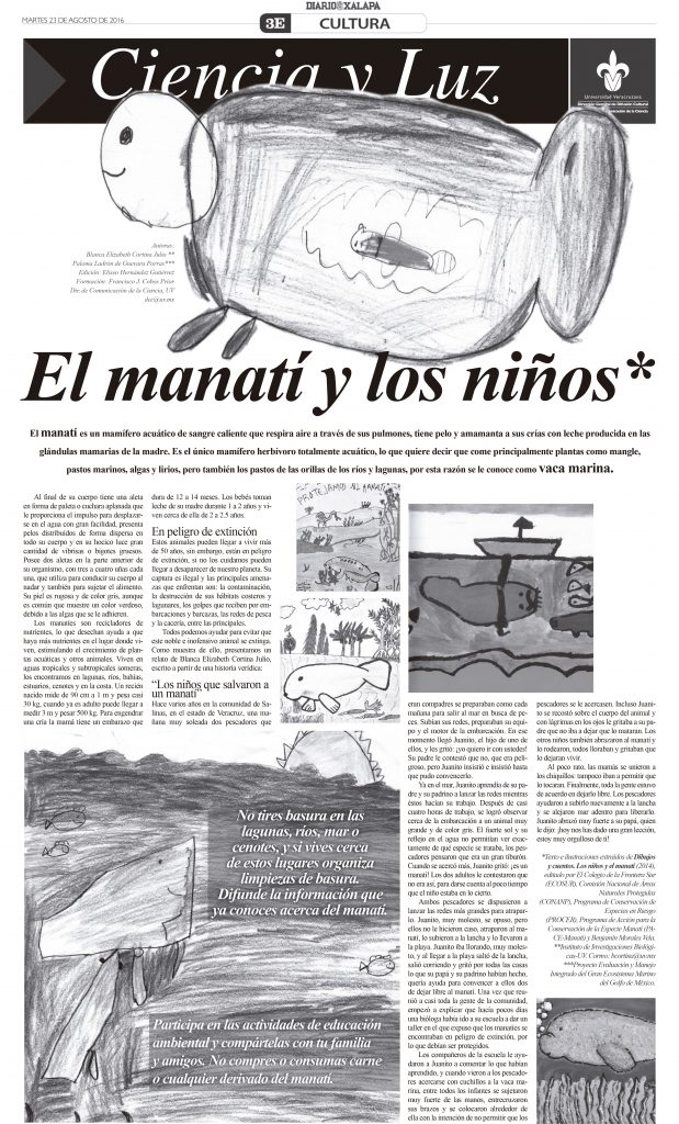 Libro El Manatí y los niños Diario Xalapa 2016