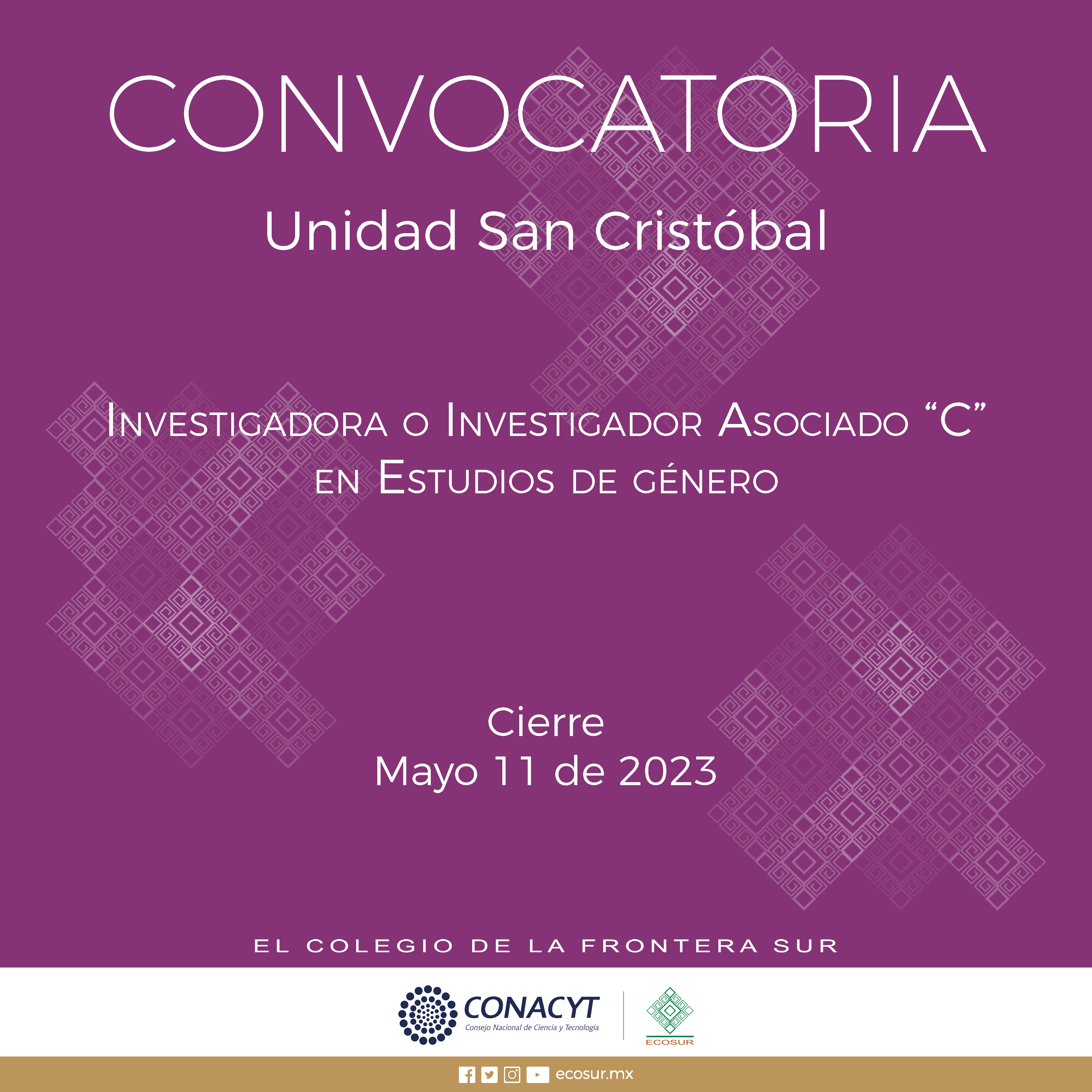 CGA-005-2023. Investigador/a Asociado/a “C”. Estudios de Género, en la Unidad San Cristóbal