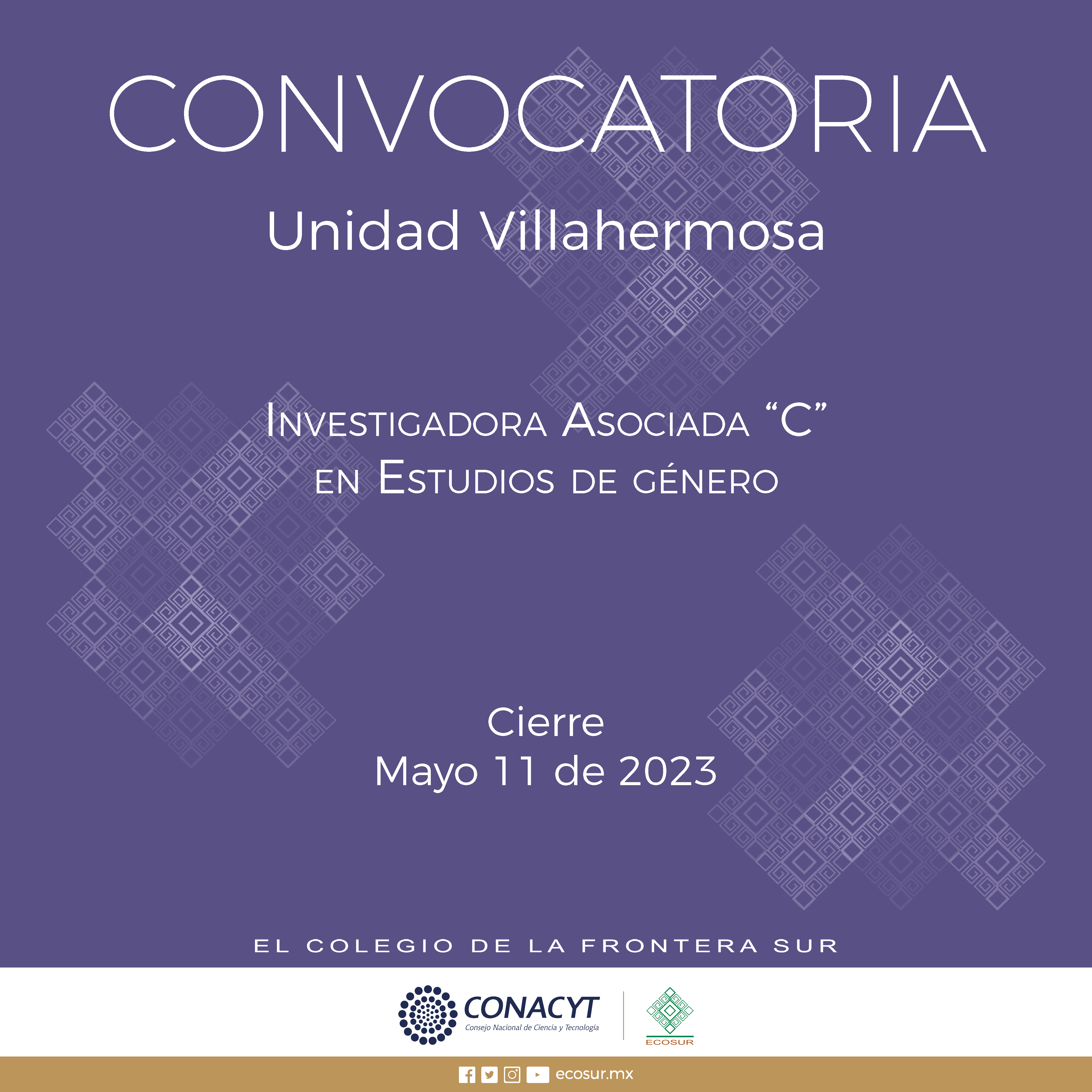 CGA-004-2023. Investigadora Asociada “C”. Estudios de Género, en la Unidad Villahermosa