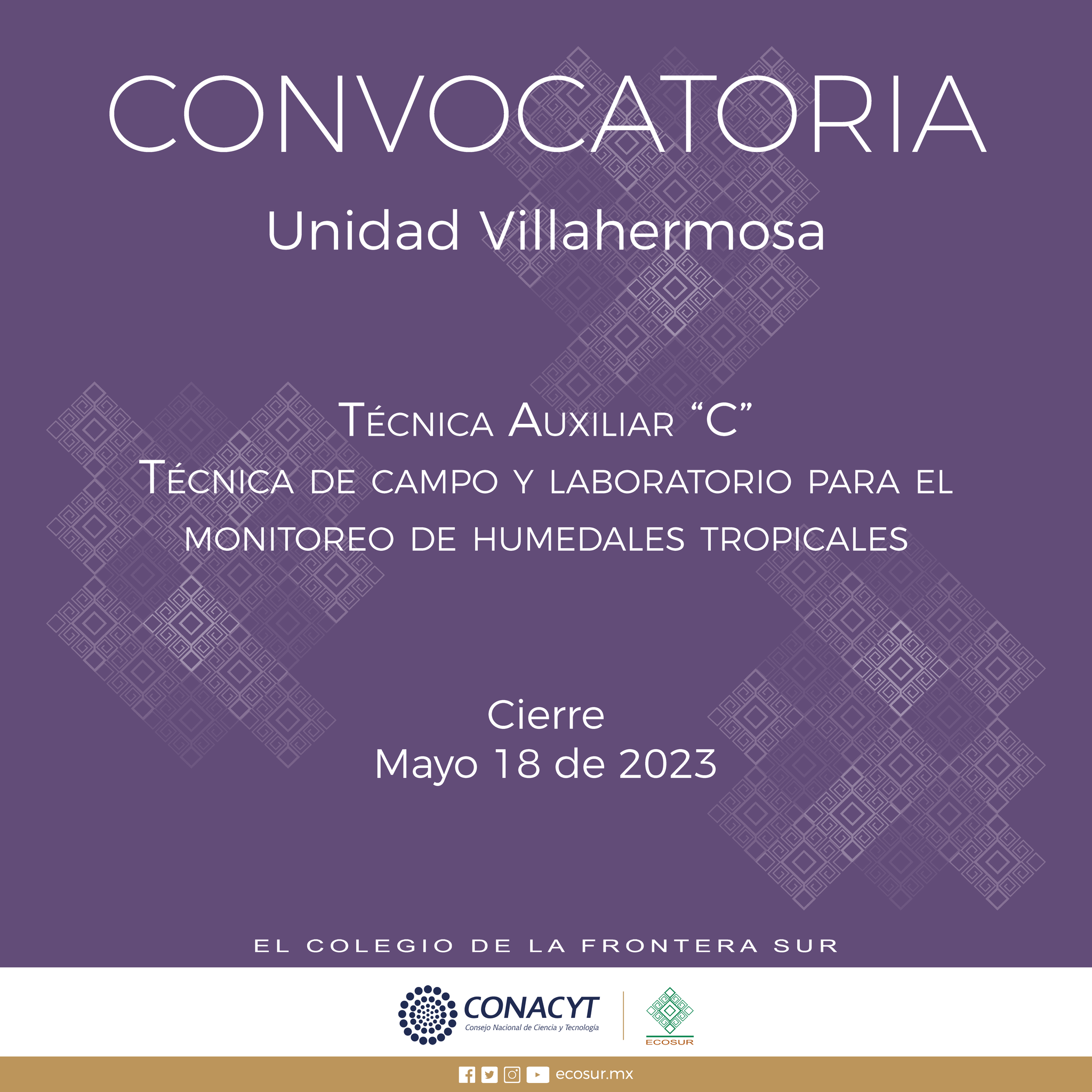 CGA-009-2023. Técnica Auxiliar “C”. Técnica de campo y laboratorio para el monitoreo de humedales tropicales, en la Unidad Villahermosa