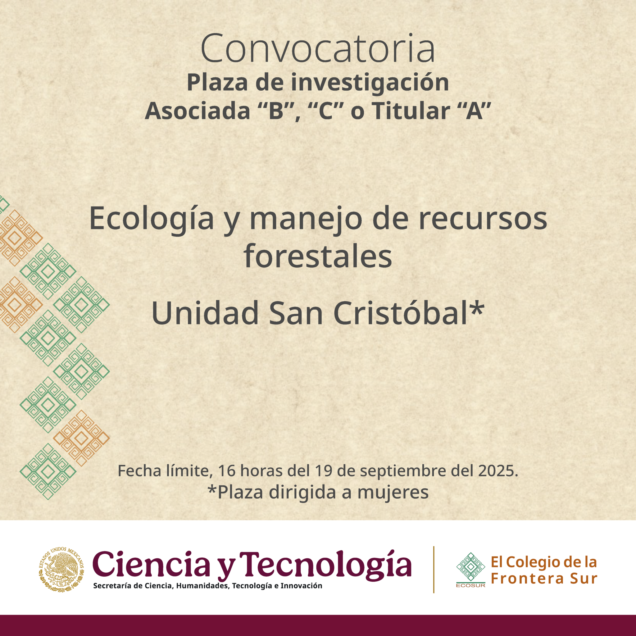 CGA-005-2025. Investigadora en Ecología y Manejo de Recursos Forestales