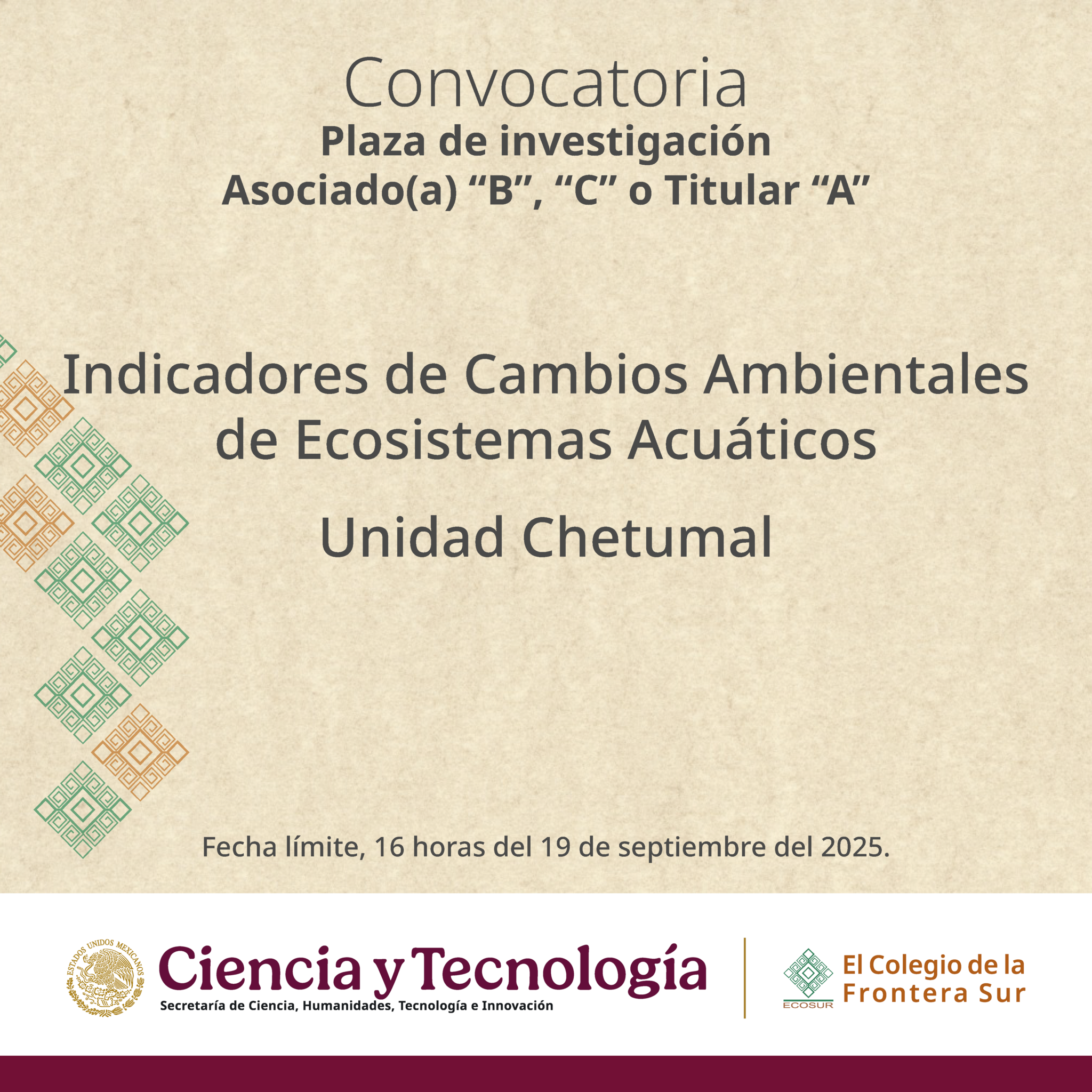 CGA-009-2025. Investigador(a) en Indicadores de Cambios Ambientales de Ecosistemas Acuáticos